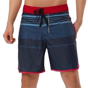 Summer Printed Drawstring Color Block Swim Beach Shorts Board shorts Red Navy